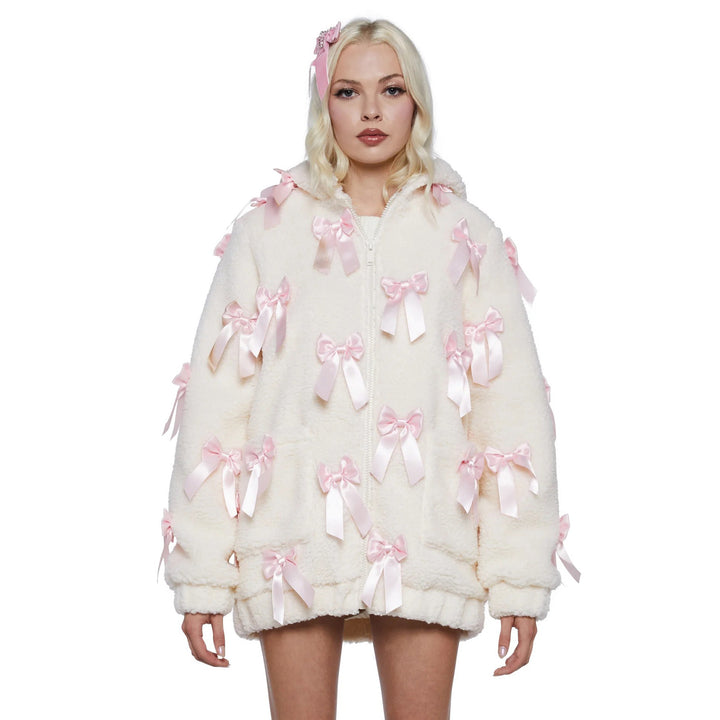 Damer oversized plyschjacka med dekorativa rosetter Mirla-Eva Jonsson
