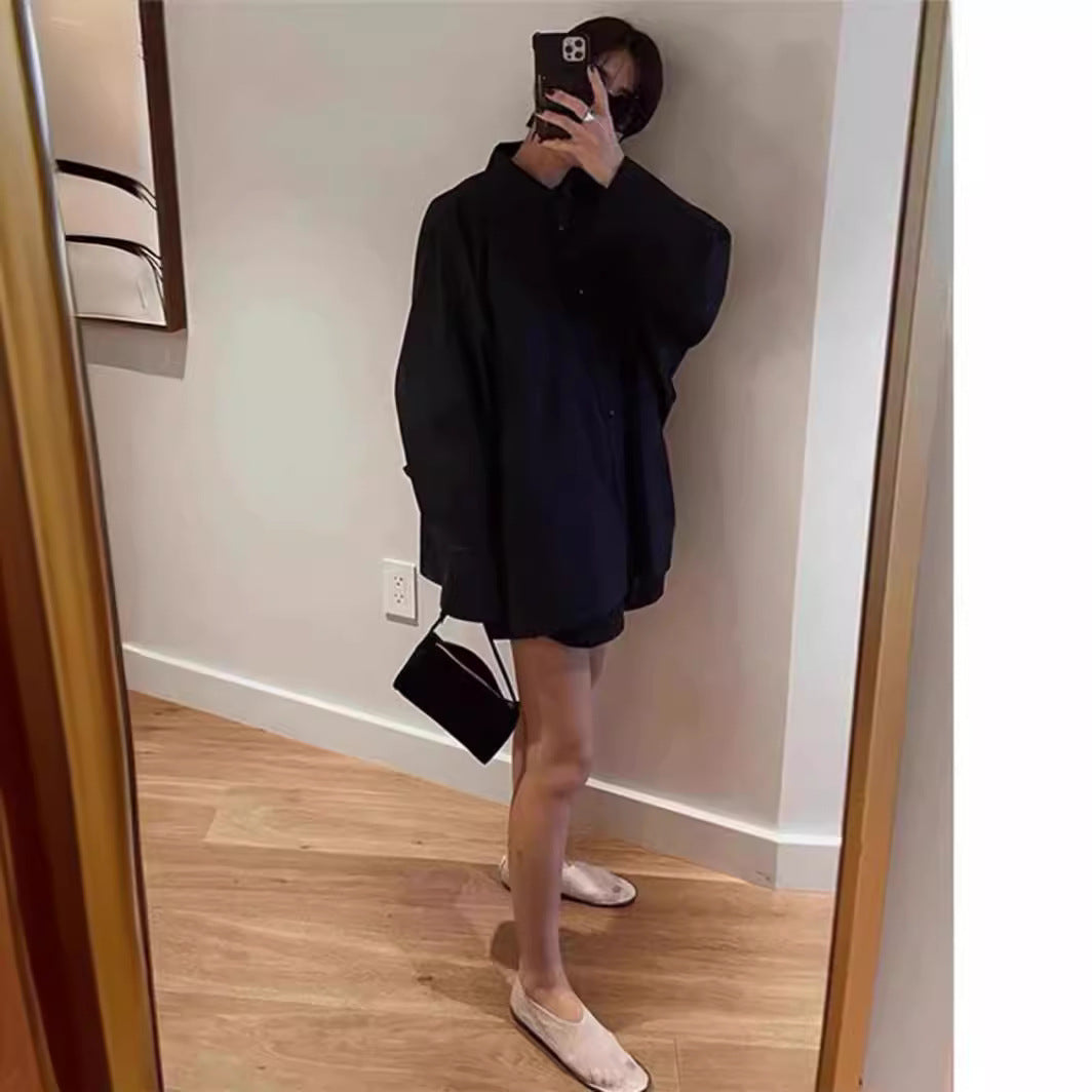 Damer oversized skjorta blus med klassisk krage och sidficka Mirla-Eva Jonsson