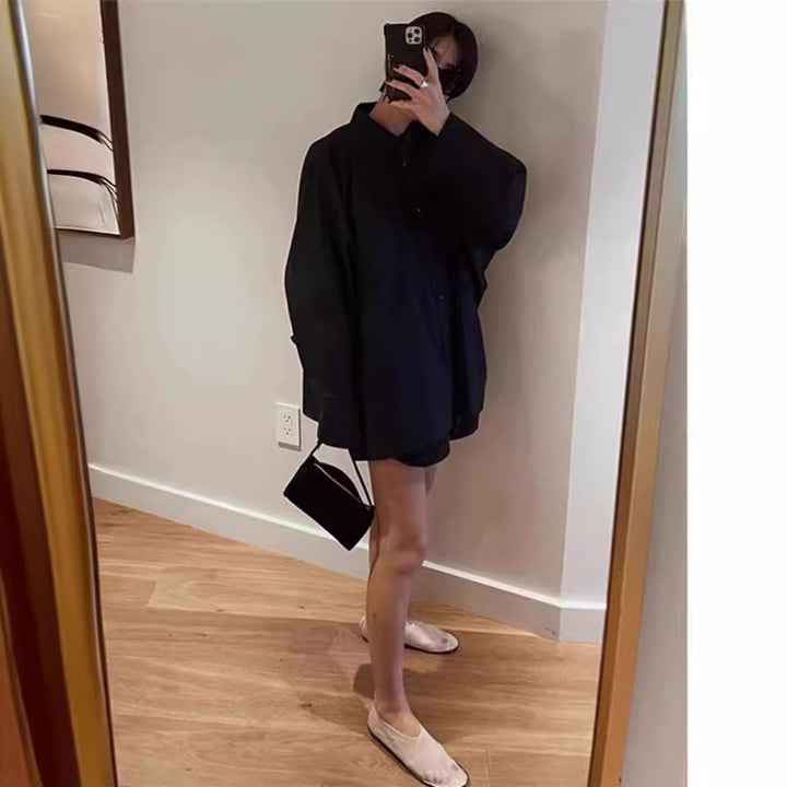 Damer oversized skjorta blus med klassisk krage och sidficka Mirla-Eva Jonsson