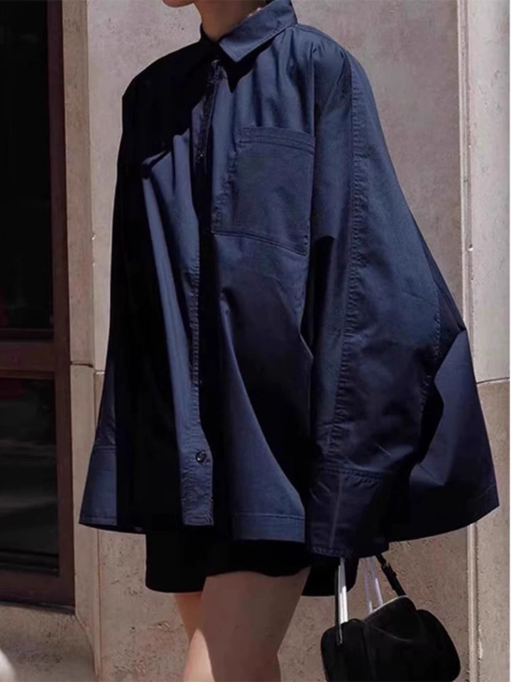 Damer oversized skjorta blus med klassisk krage och sidficka Mirla-Eva Jonsson