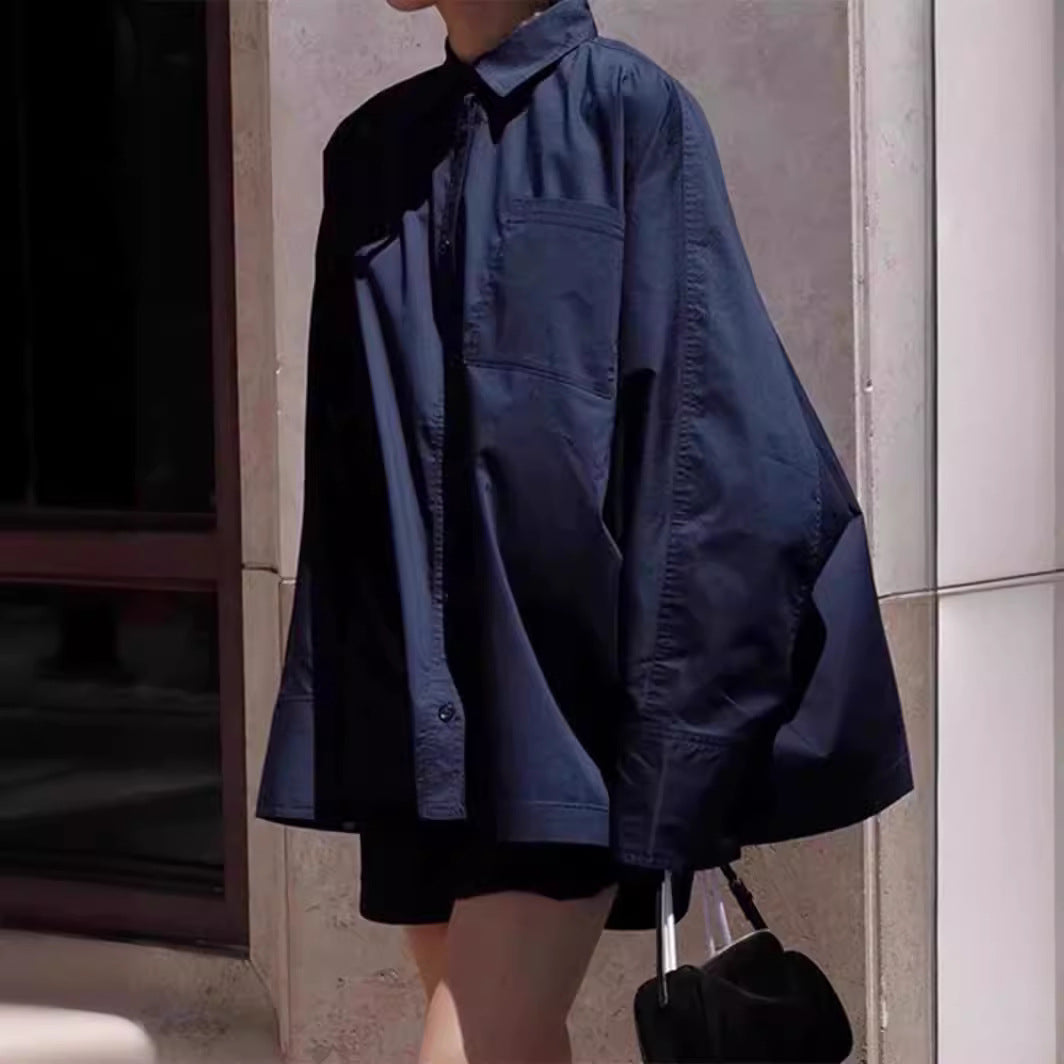 Damer oversized skjorta blus med klassisk krage och sidficka Mirla-Eva Jonsson