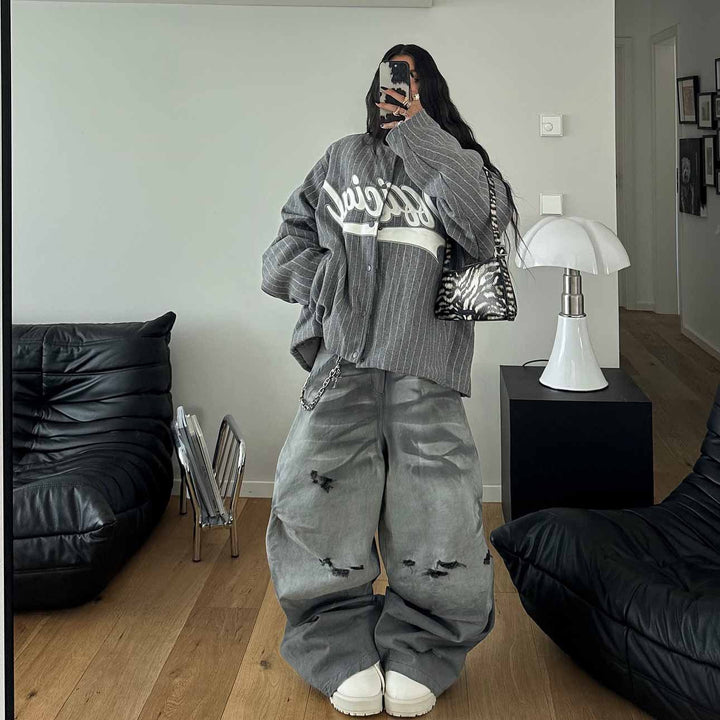 Damer oversized skjortjacka med grafisk print Mirla-Eva Jonsson