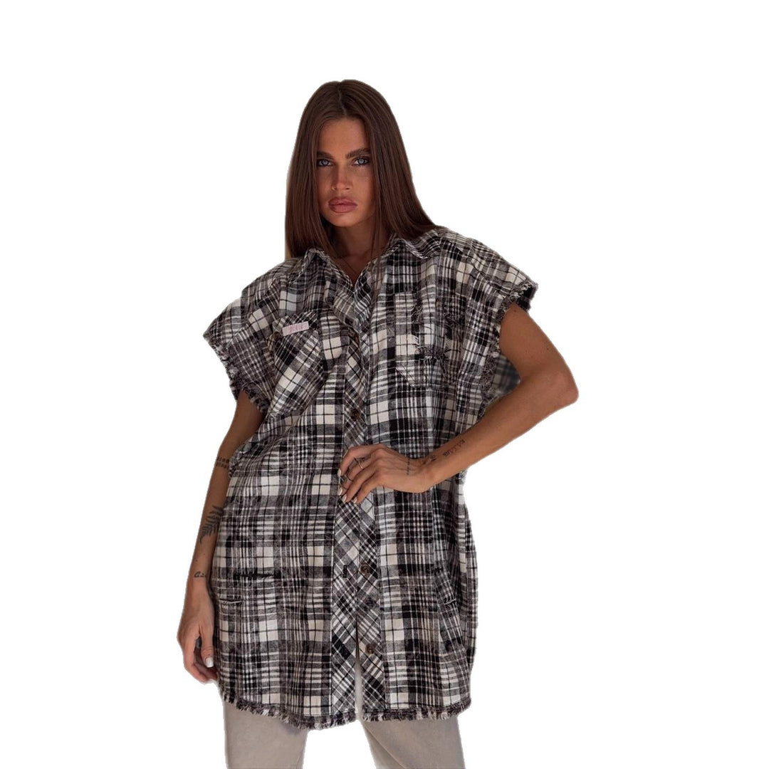 Damer oversized skjortjacka med originell rutdesign Mirla-Eva Jonsson