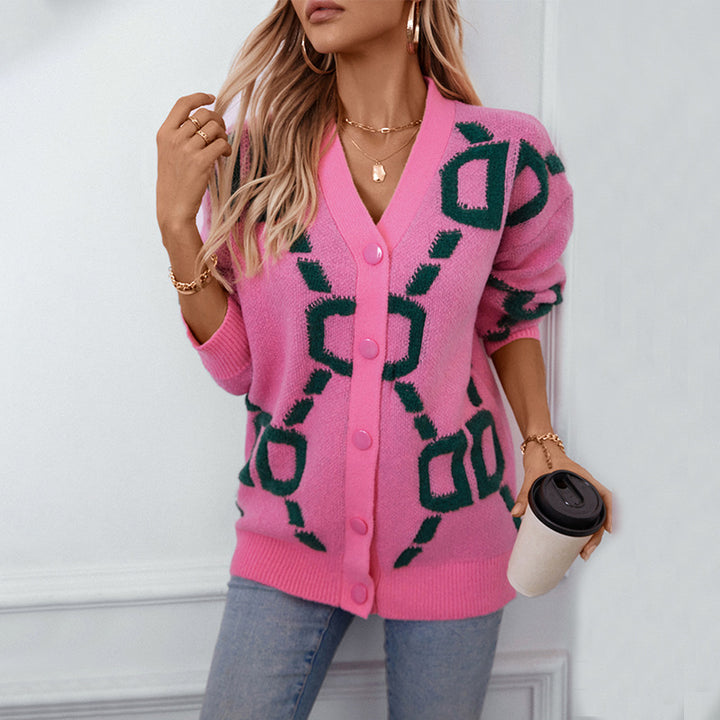 Damer oversized stickad jacka med iögonfallande design och knappar Mirla-Eva Jonsson