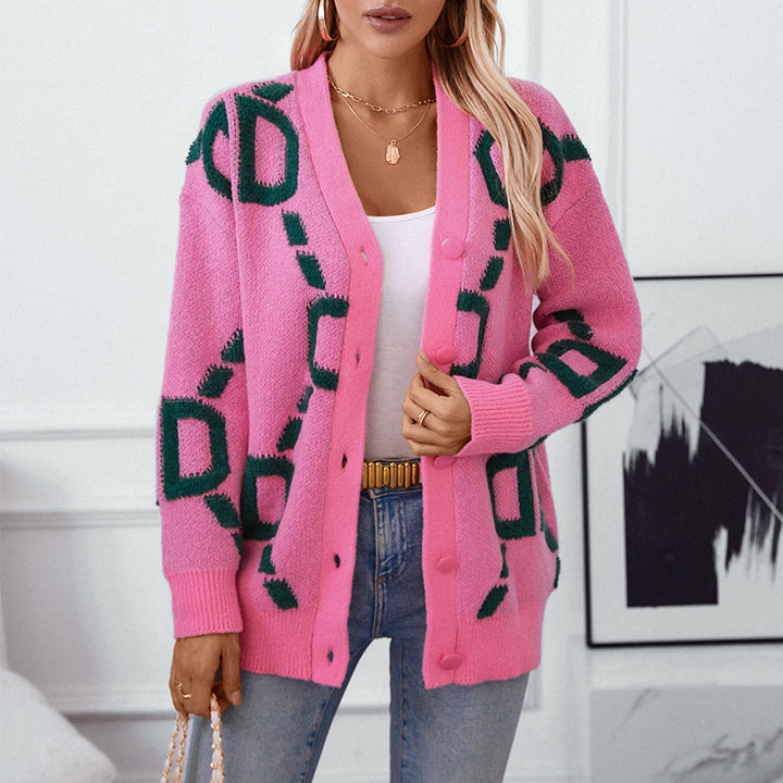 Damer oversized stickad jacka med iögonfallande design och knappar Mirla-Eva Jonsson