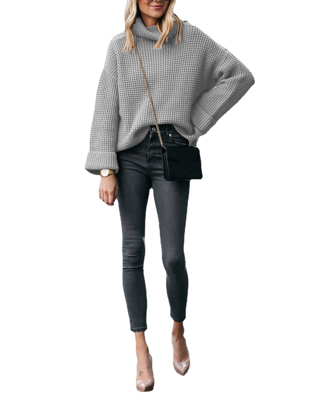 Damer oversized stickad tröja med hög krage och strukturerad design Eva Jonsson-Eva Jonsson