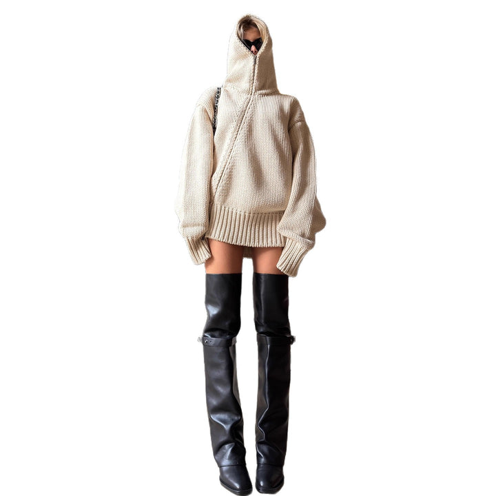 Damer oversized stickad tröja med huva och ribbad fåll Mirla-Eva Jonsson