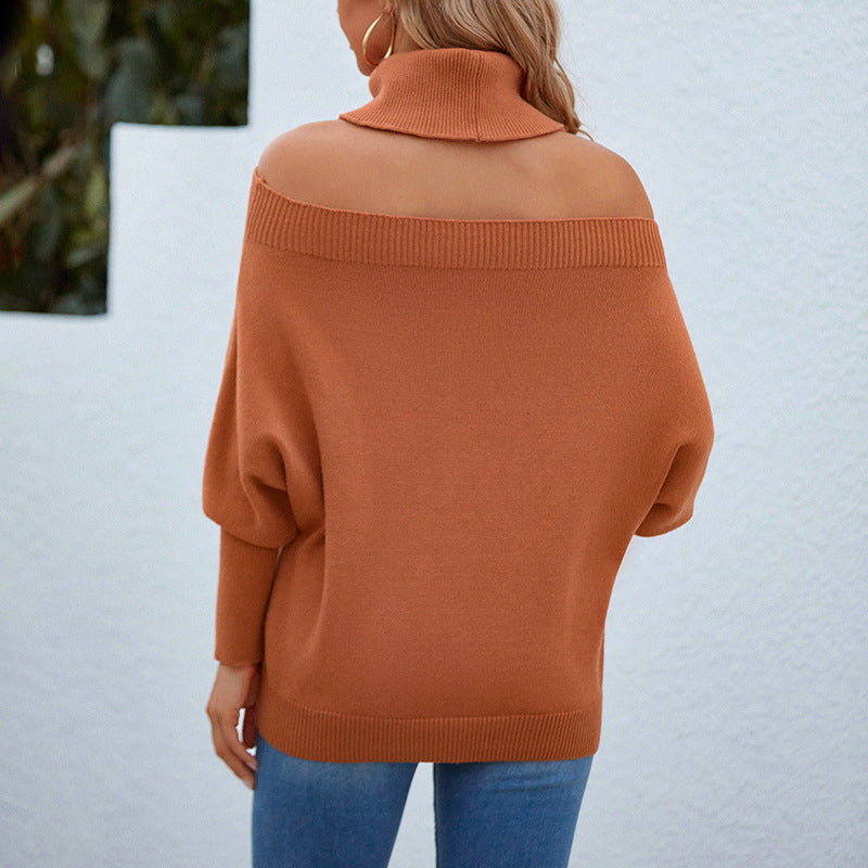 Damer oversized stickad tröja med off-shoulder design och hög krage Eva Jonsson-Eva Jonsson