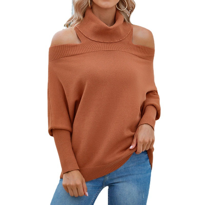 Damer oversized stickad tröja med off-shoulder design och hög krage Eva Jonsson-Eva Jonsson