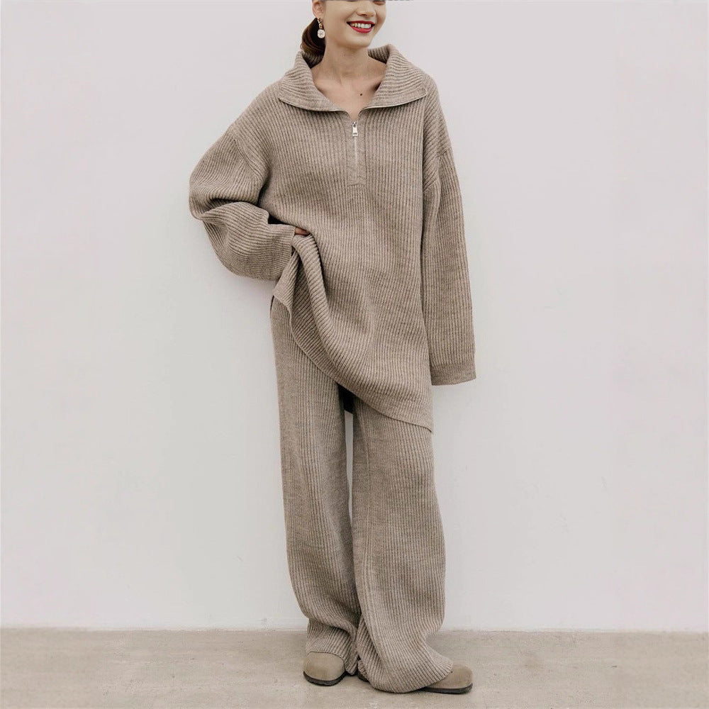 Damer oversized stickad tröja med stora kragar och vida byxor Mirla-Eva Jonsson