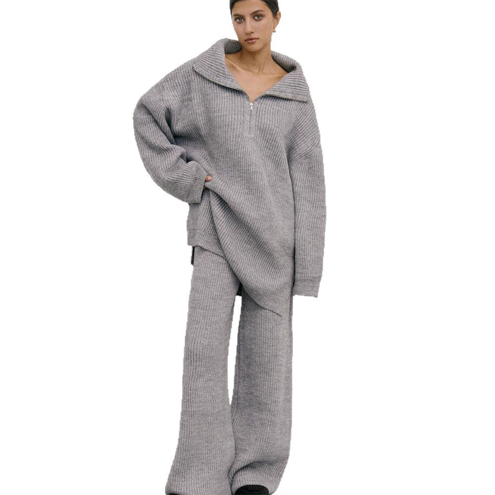 Damer oversized stickad tröja med stora kragar och vida byxor Mirla-Eva Jonsson