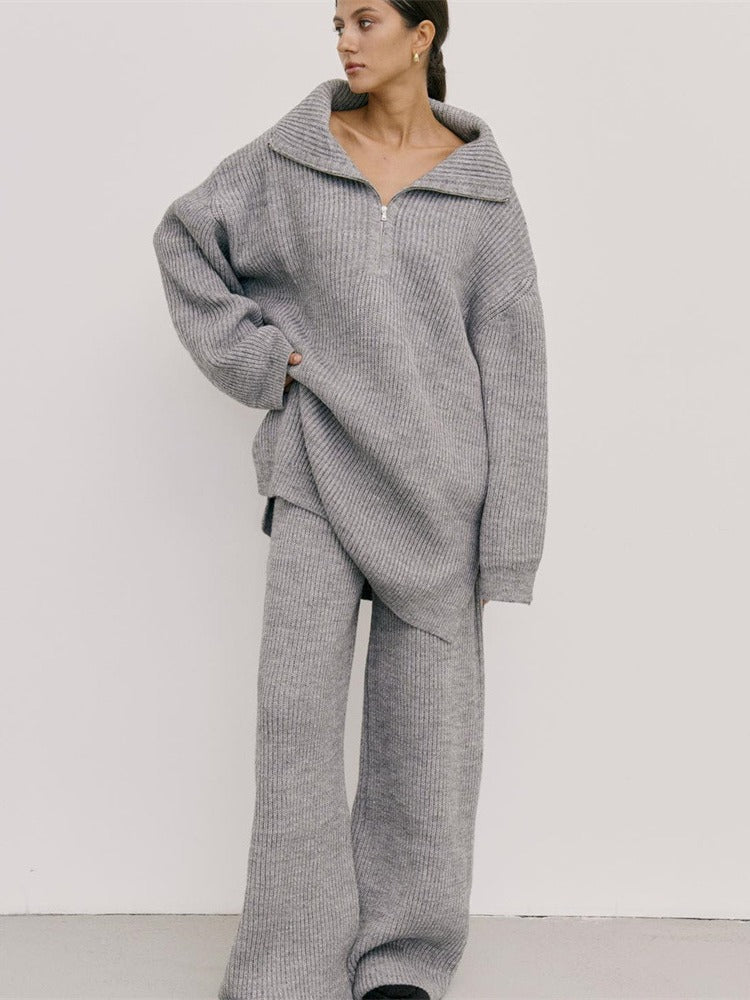 Damer oversized stickad tröja med stora kragar och vida byxor Mirla-Eva Jonsson