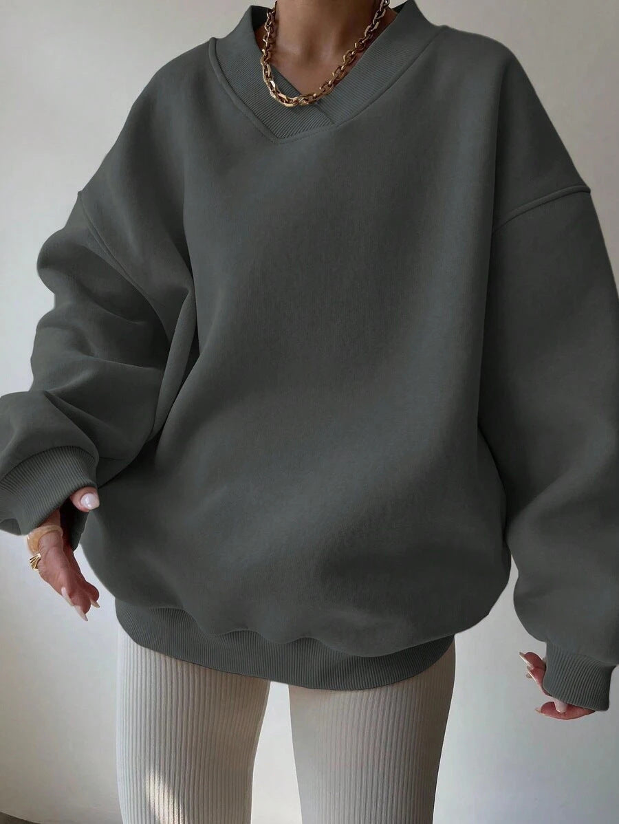 Damer oversized sweatshirt med V-hals Mirla-Eva Jonsson