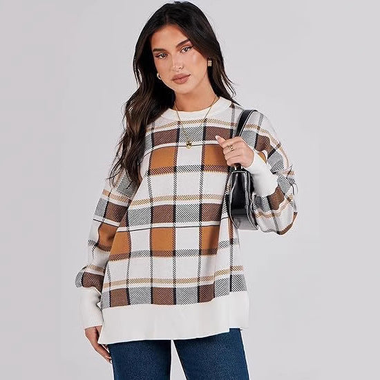 Damer oversized tröja med rutmönster och avslappnad passform Mirla-Eva Jonsson