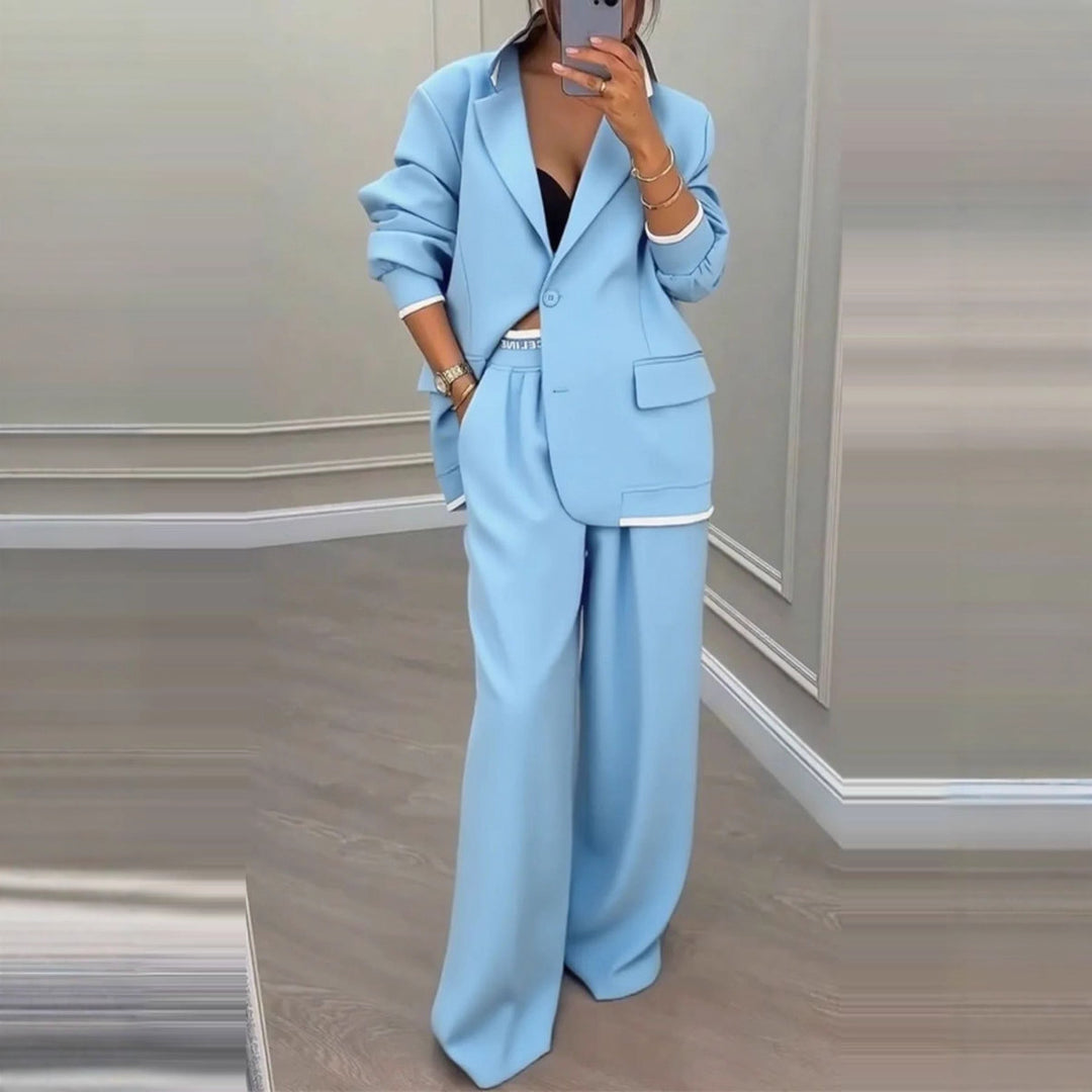 Damer oversized tvådelat set med snygg kavaj och vida byxor Mirla-Eva Jonsson