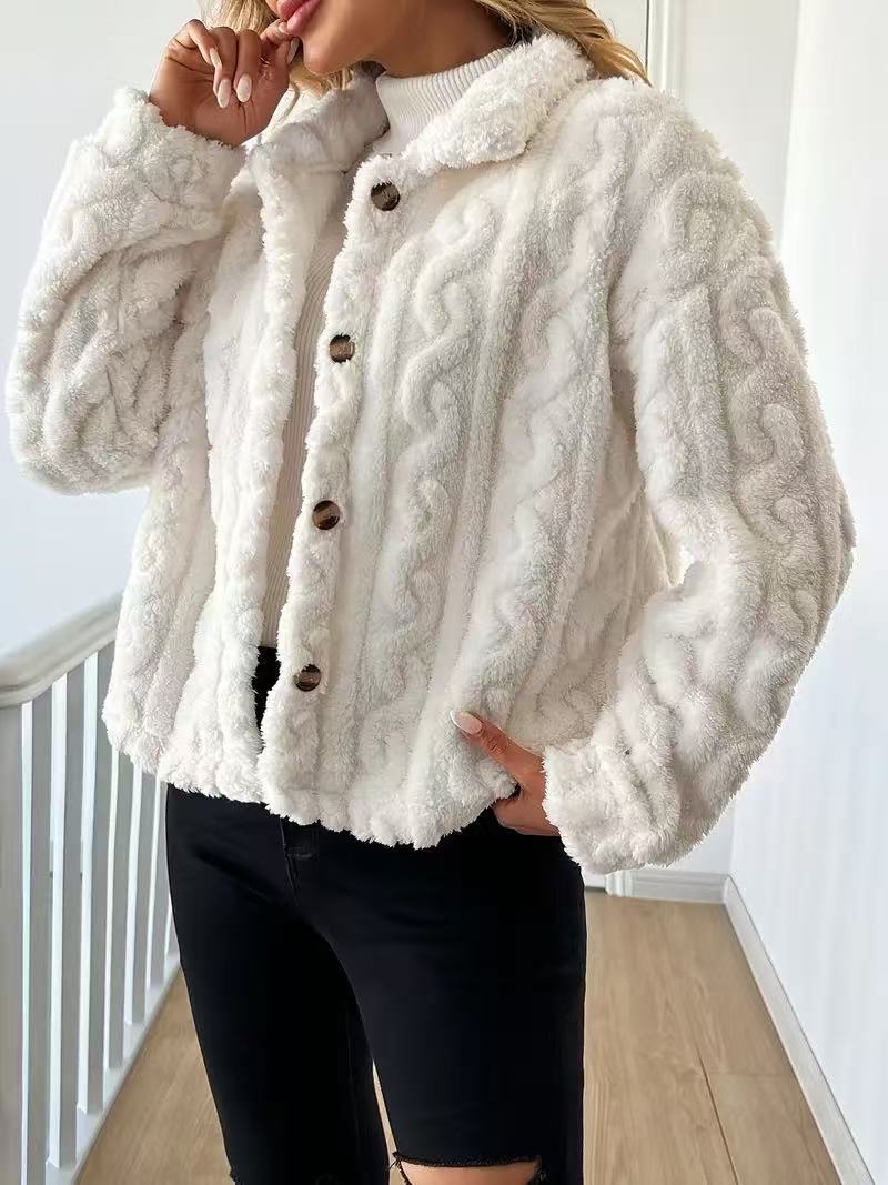 Damer plyschjacka med knäppning och randigt strukturdesign Mirla-Eva Jonsson