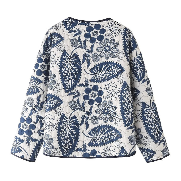 Damer quiltad blomjacka med innovativ ficka och rundhals Mirla-Eva Jonsson