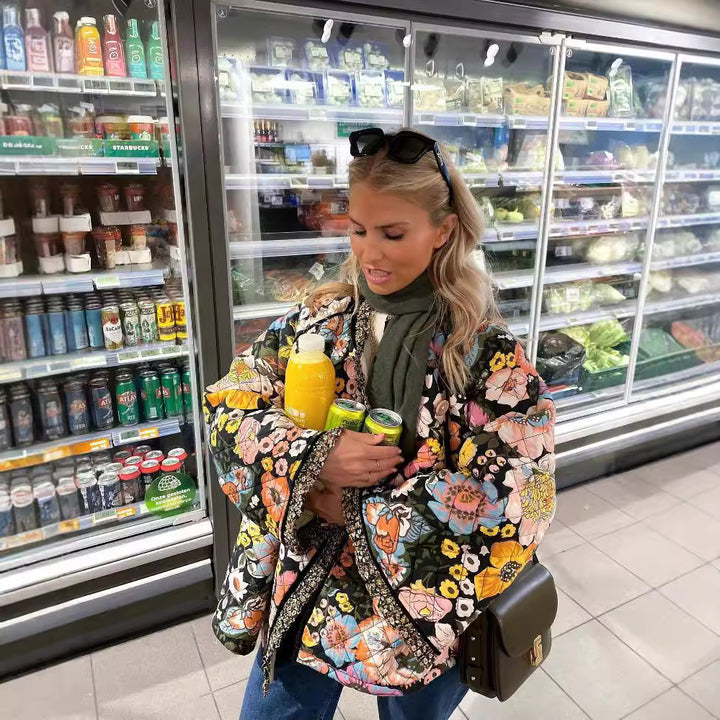 Damer quiltad blomjacka med lyxigt innertyg Mirla-Eva Jonsson