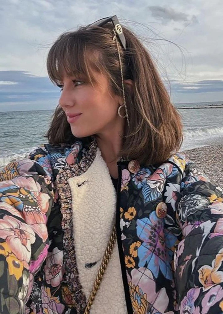 Damer quiltad blomjacka med lyxigt innertyg Mirla-Eva Jonsson