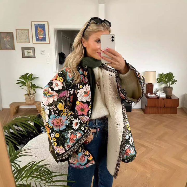 Damer quiltad blomjacka med lyxigt innertyg Mirla-Eva Jonsson