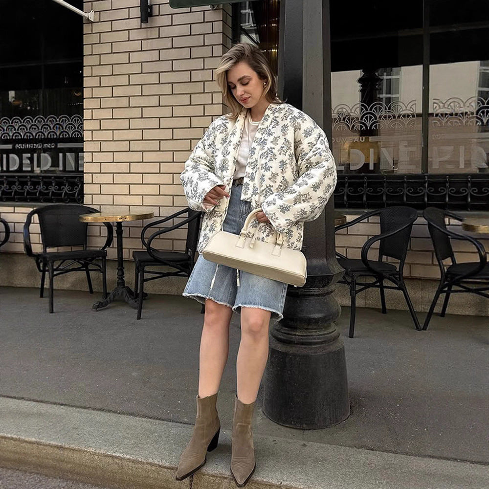 Damer quiltad jacquard cardigan med blommönster Mirla-Eva Jonsson