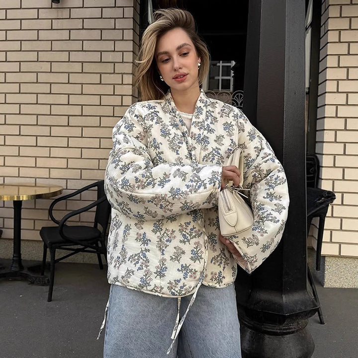 Damer quiltad jacquard cardigan med blommönster Mirla-Eva Jonsson