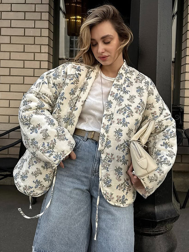 Damer quiltad jacquard cardigan med blommönster Mirla-Eva Jonsson