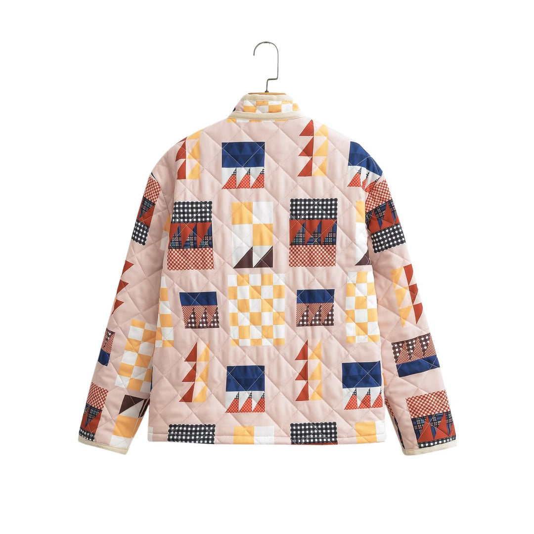 Damer quiltad övergångsjacka med färgglad patchwork-mönster och stora fickor Mirla-Eva Jonsson