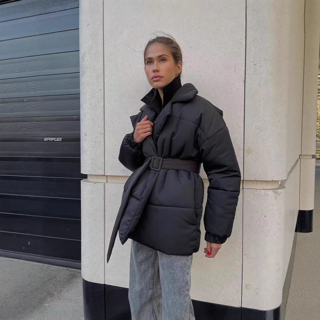 Damer quiltad övergångsjacka med midjebälte och varmt innerfoder Mirla-Eva Jonsson