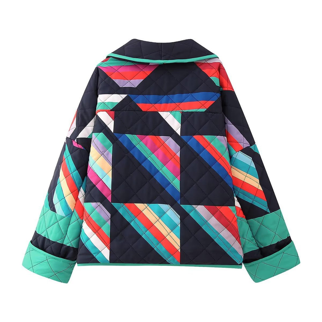 Damer quiltjacka med färggående geometriskt mönster Mirla-Eva Jonsson
