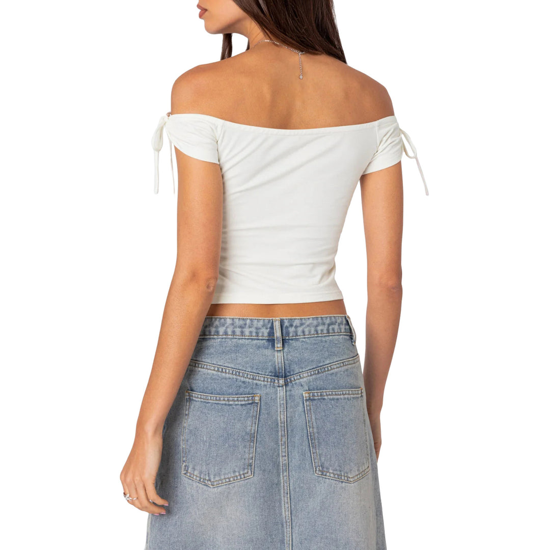 Damer raffinerat Off-Shoulder T-shirt med eleganta bindband Mirla-Eva Jonsson