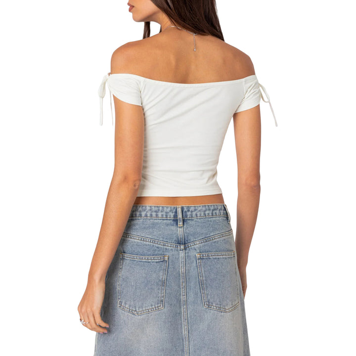 Damer raffinerat Off-Shoulder T-shirt med eleganta bindband Mirla-Eva Jonsson