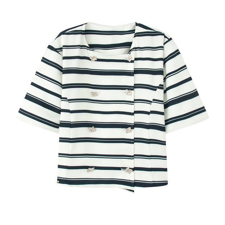 Damer randig blazer- och shorts-set med eleganta knappdetaljer Mirla-Eva Jonsson