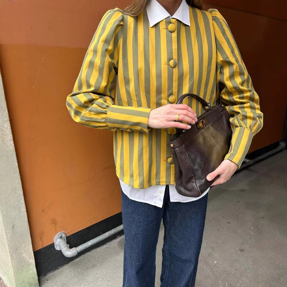 Damer randig blus med puffärmar Mirla-Eva Jonsson