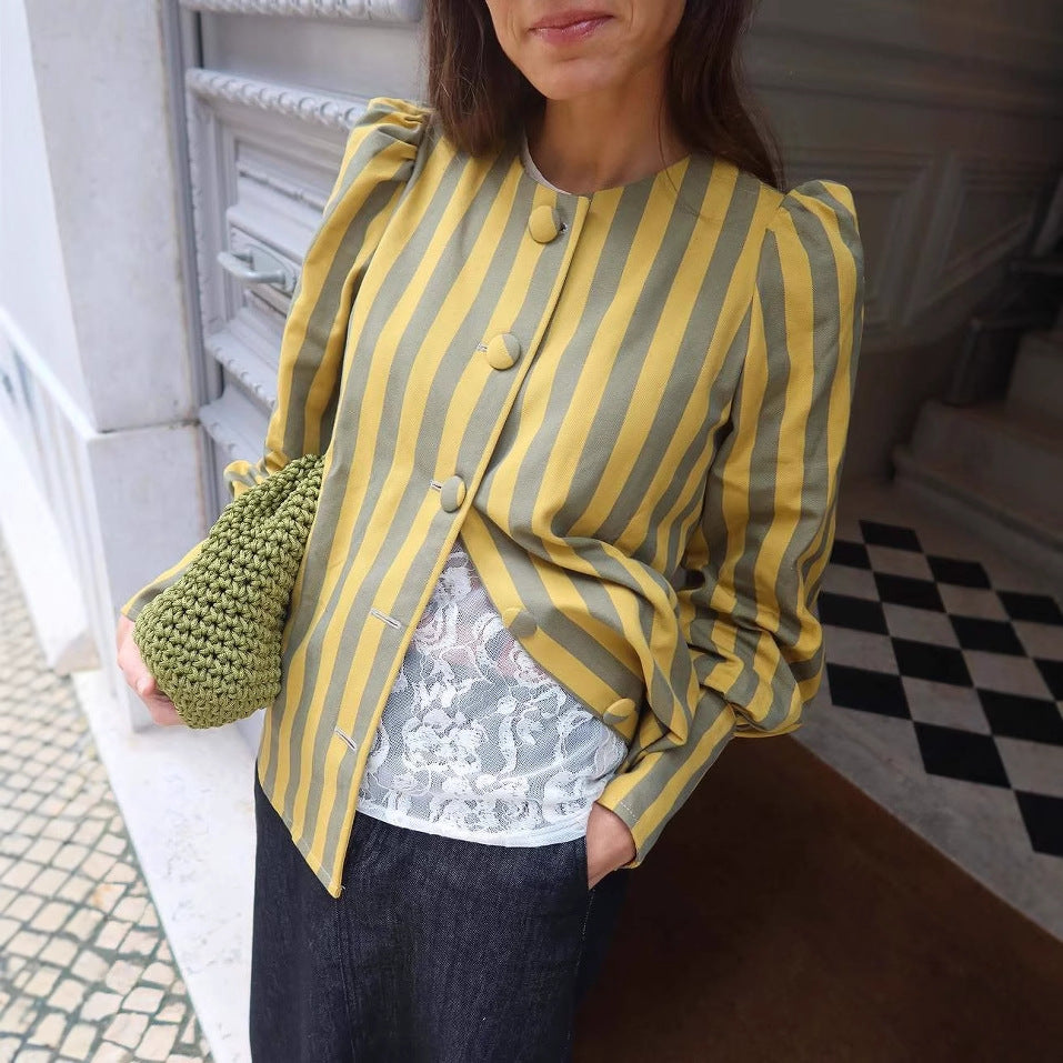 Damer randig blus med puffärmar Mirla-Eva Jonsson