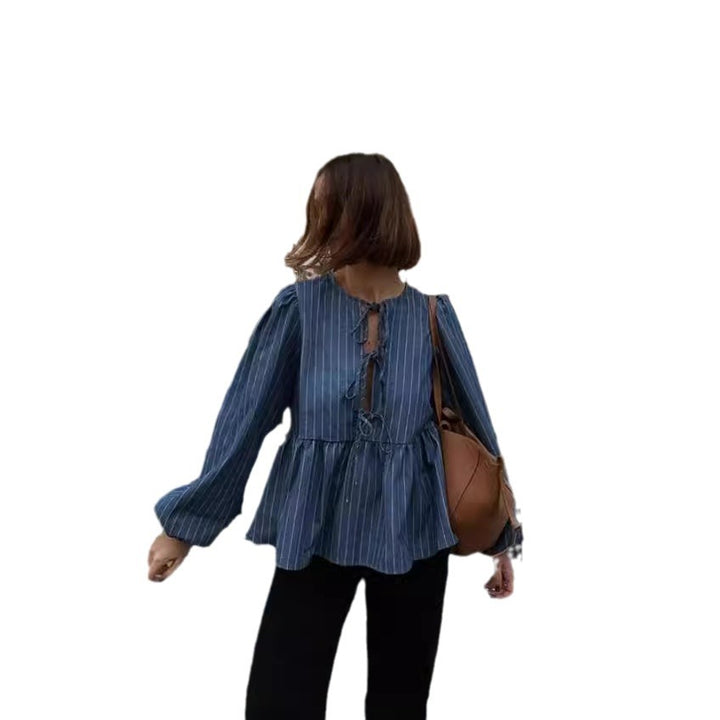 Damer randig blus med voluminösa puffärmar och figursydd snitt Mirla-Eva Jonsson