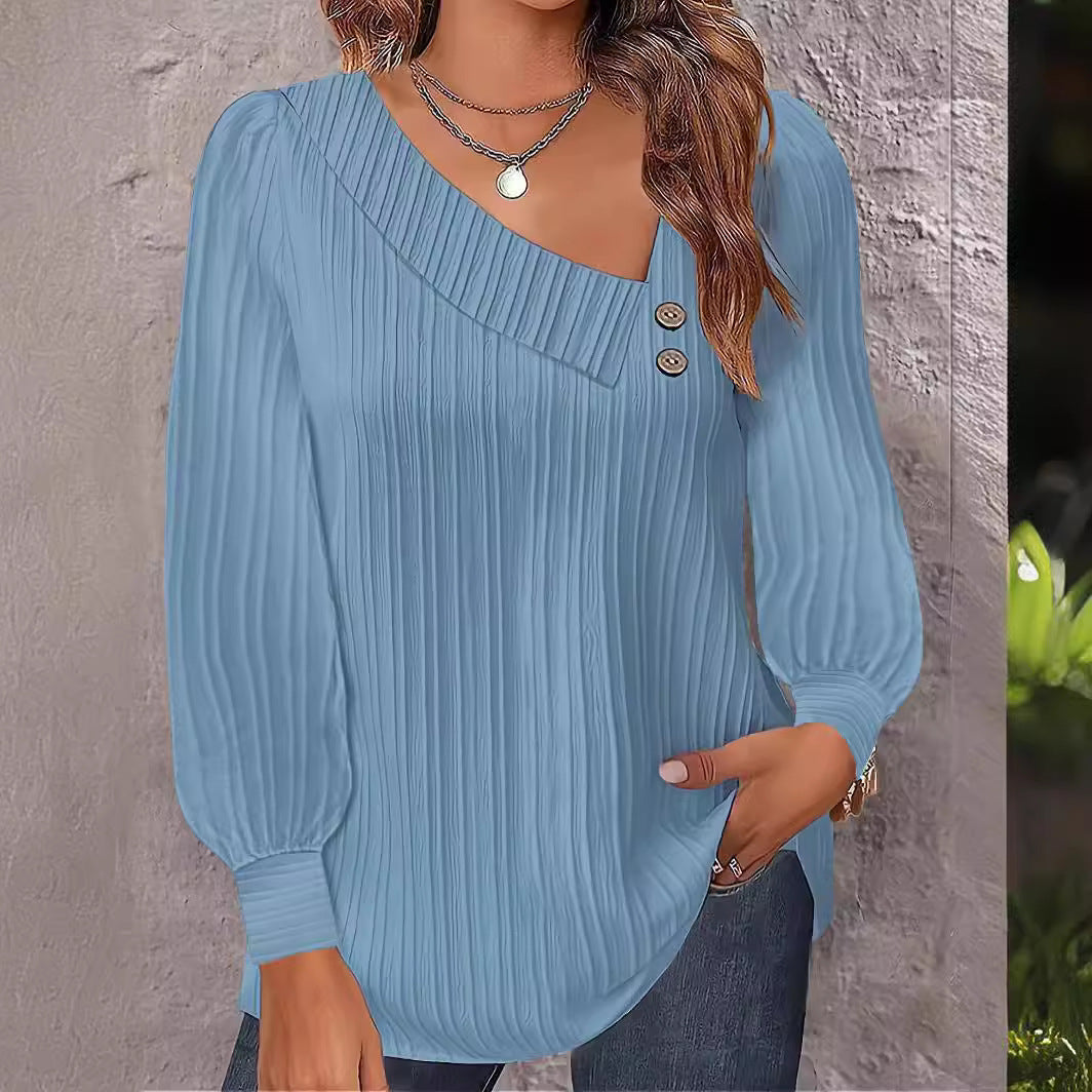Damer randig blus skjorta med asymmetrisk halsringning Mirla-Eva Jonsson