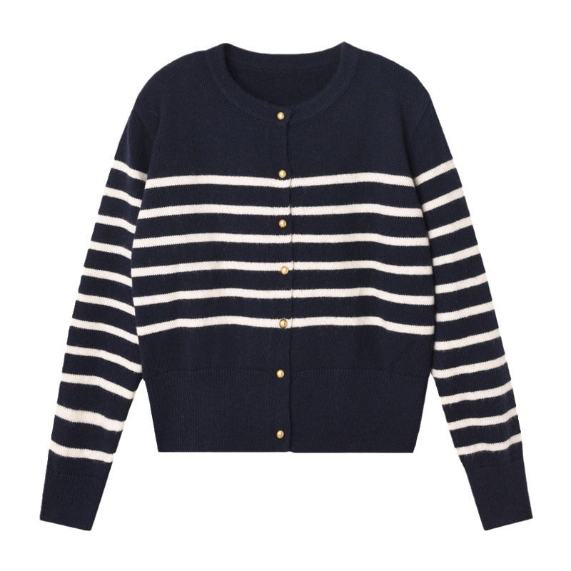 Damer randig kofta gjord av fint material med guldknappar Mirla-Eva Jonsson