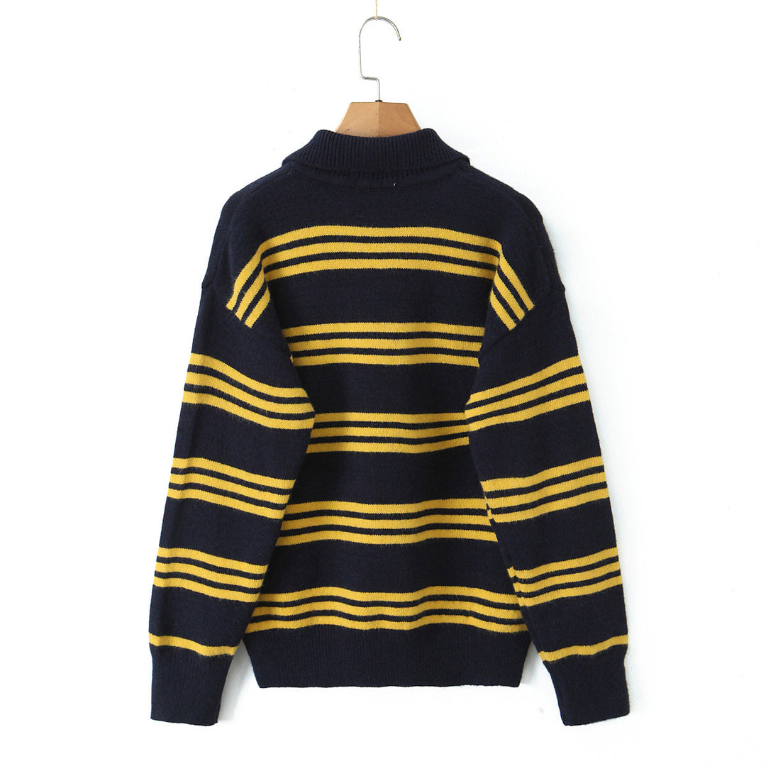 Damer randig poloshirt-stickad tröja Mirla-Eva Jonsson