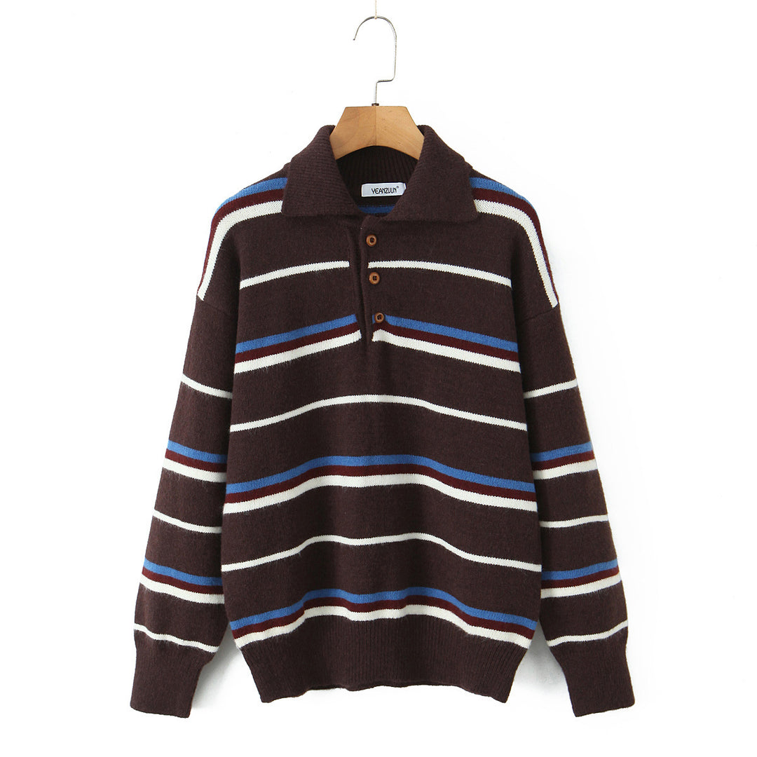 Damer randig poloshirt-stickad tröja Mirla-Eva Jonsson