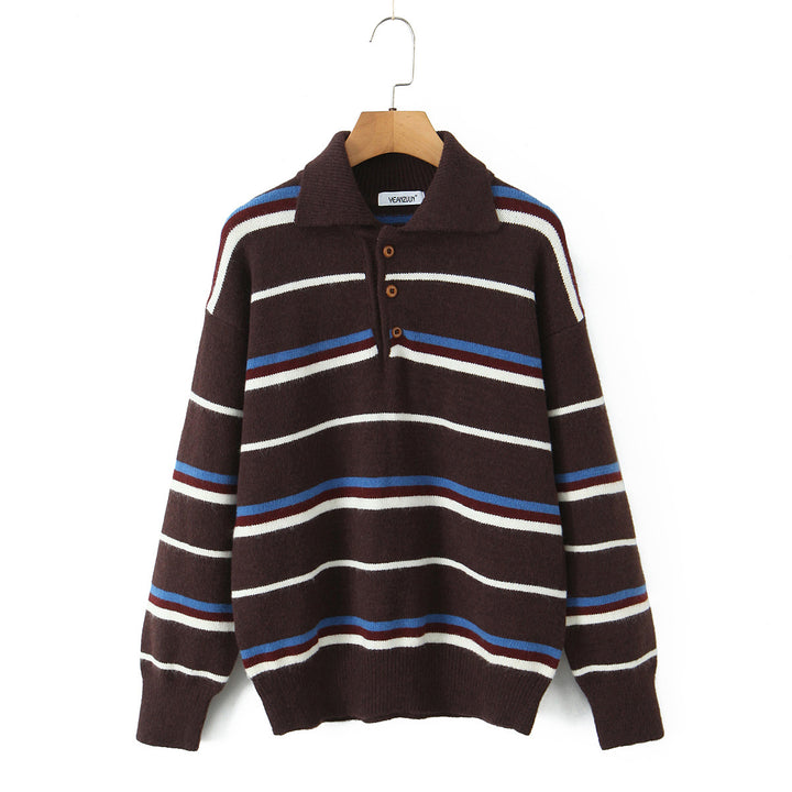 Damer randig poloshirt-stickad tröja Mirla-Eva Jonsson