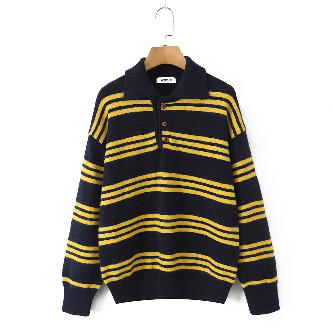 Damer randig poloshirt-stickad tröja Mirla-Eva Jonsson