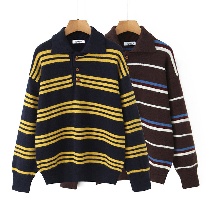Damer randig poloshirt-stickad tröja Mirla-Eva Jonsson