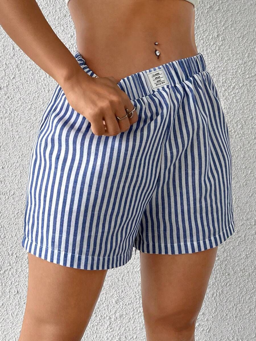 Damer randiga shorts i lätt bomull med elastisk midja Mirla-Eva Jonsson