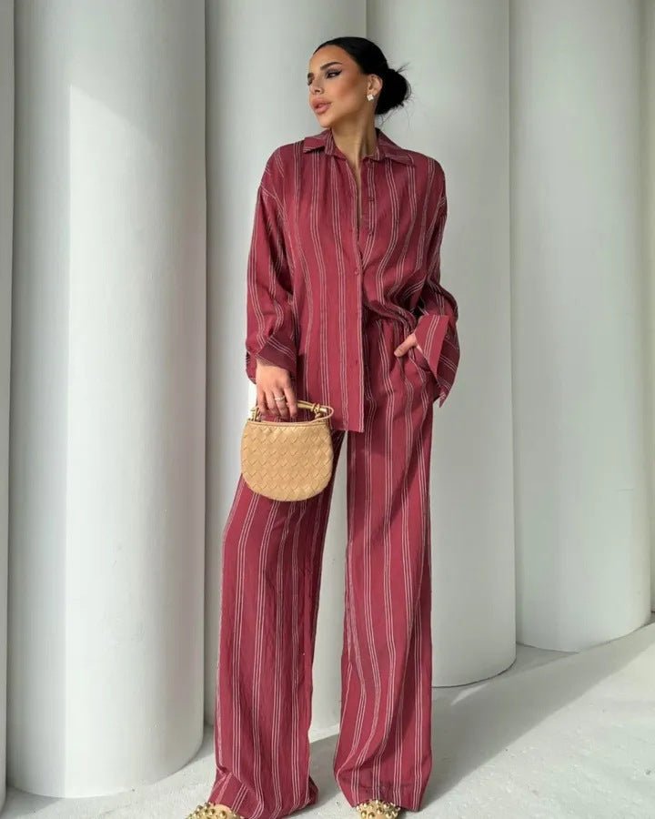 Damer randigt lounge-set med vida byxor och lös blus Mirla-Eva Jonsson