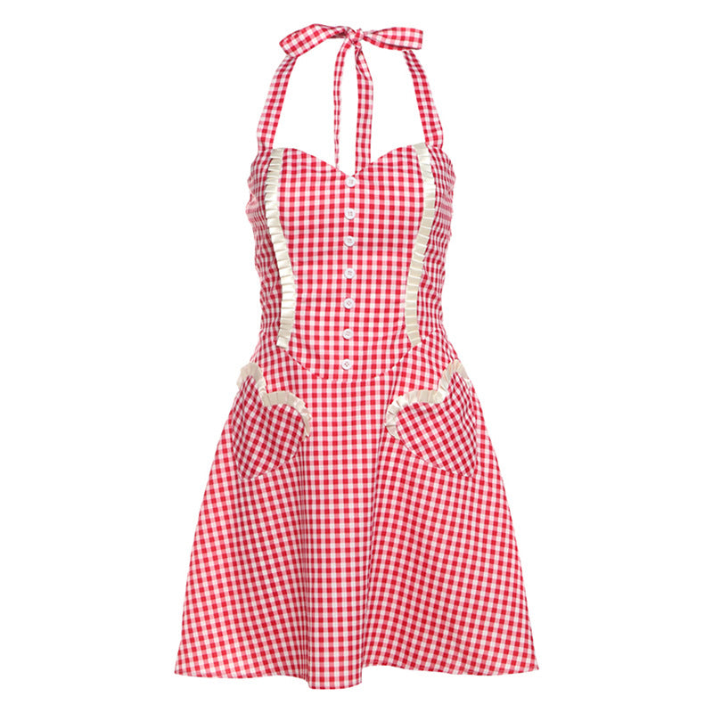 Damer retro-hängklänning med rutmönster och sidofickor Mirla-Eva Jonsson