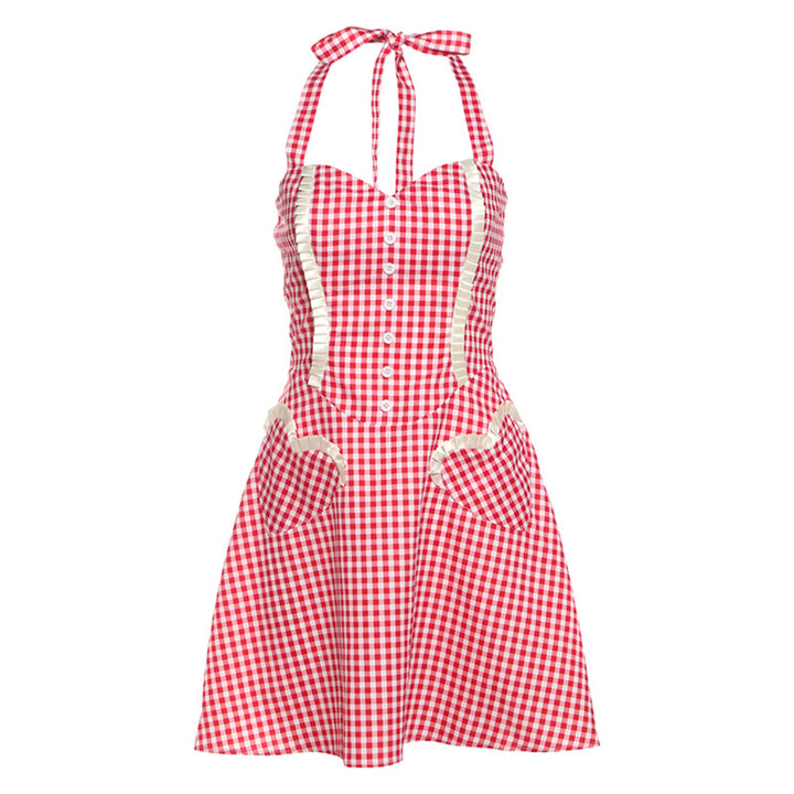 Damer retro-hängklänning med rutmönster och sidofickor Mirla-Eva Jonsson