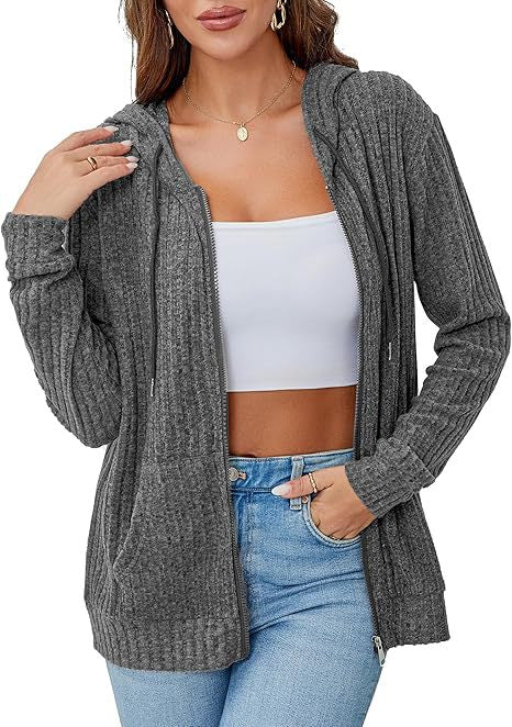 Damer ribbad långärmad zip-hoodie Mirla-Eva Jonsson