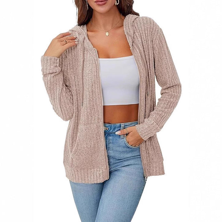 Damer ribbad långärmad zip-hoodie Mirla-Eva Jonsson