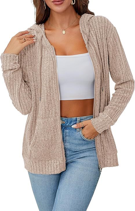 Damer ribbad långärmad zip-hoodie Mirla-Eva Jonsson